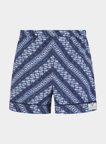 Men's African Print Cotton Pyjama Shorts - Blue Stripe