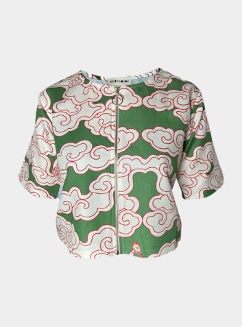 Organic Cotton & Linen Green Clouds Crop Shirt