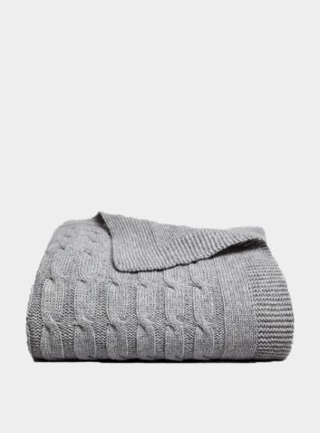 Oshin Cashmere Cable Knit Blanket - Mist