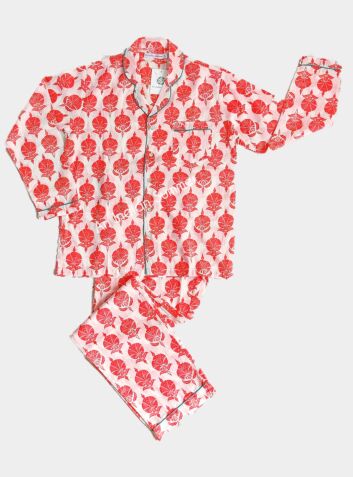 Women's Cotton Pyjama Trouser Set - Ottoman Coral