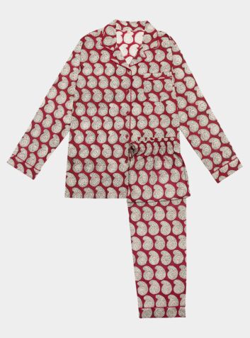 Women's Cotton Pyjama Trouser Set -  Indian Red Paisley