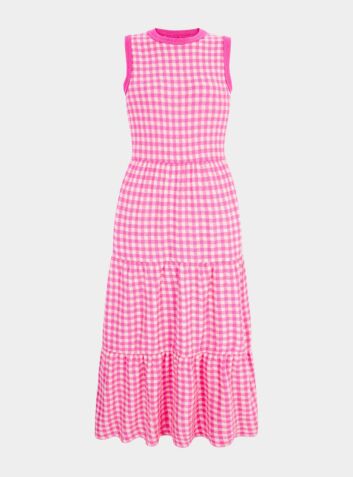 Paula Gingham Knitted Midi Dress - Hot Pink