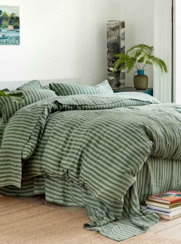 Linen Bedtime Bundle - Pine Green Pembroke Stripe