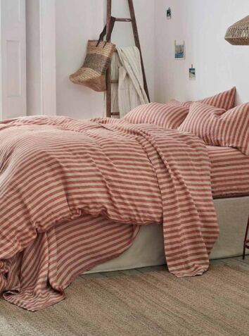 Linen Bedtime Bundle - Sandstone Red Pembroke Stripe