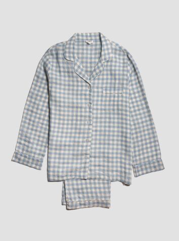 Linen Pyjama Trouser Set - Warm Blue Gingham