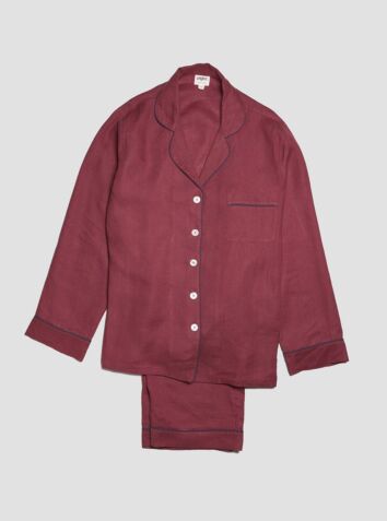 Linen Pyjama Trouser Set - Cherry