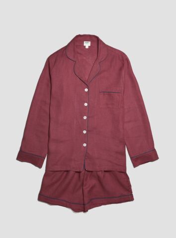 Linen Pyjama Shorts Set - Cherry