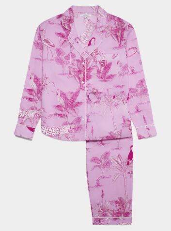 Women's Organic Cotton Pyjama Trouser Set - Pink Botanical Jungle