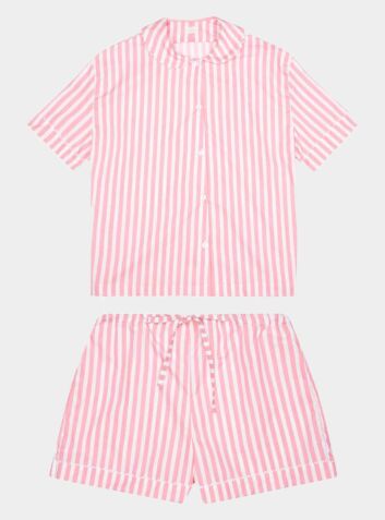 Cotton Poplin Pyjama Short Set - Pink and White Stripe