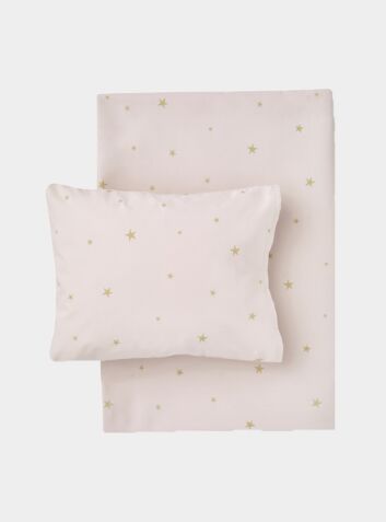 Organic Cotton Bed Linen Set - Starry Sky Pale Rose / Gold