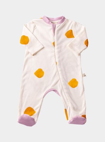 Organic Cotton Pink Contrast Footed Sleepsuit - Yellow Dots