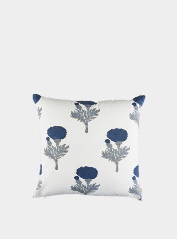 Raj Marigold Floral Cushion Cover - Blue 