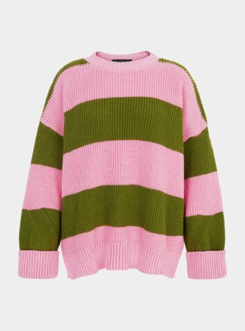 Rhiannon Recycled Cotton Mix Chunky Stripe Jumper - Pink and Green