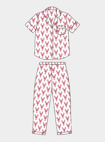 Women's Organic Cotton Pyjama Short Sleeve Trouser Set - Red Lobster