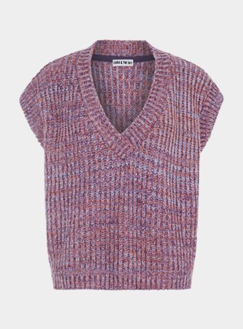 Sara v Neck Twist Knitted Vest - Multi Coloured