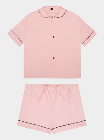 Cotton Poplin Pyjama Short Set - Pastel Pink