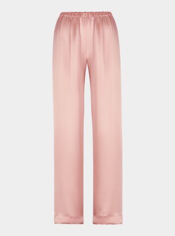 Wide Leg Silk Satin Trousers - Shell Pink