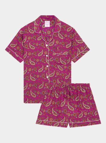 Handmade Silk Pyjama Short Set - Pink Paisley