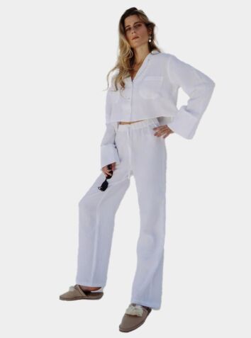 Sienna Organic Cotton Bubble Lounge Pyjama Trouser Set - White
