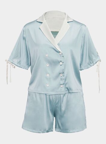 Women's Silk Cruising Pyjama Short Set - Light Blue