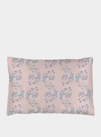 Silk Pillowcase - Pink With Fibonacci Turquoise Flowers