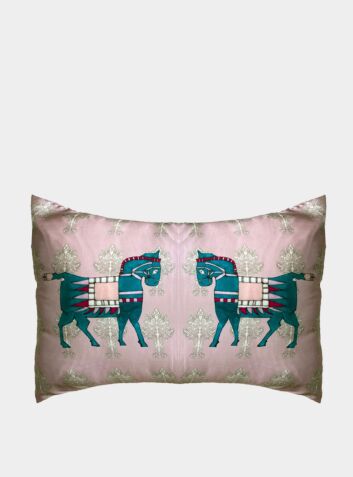 Silk Pillowcase - Pink With Horse Design