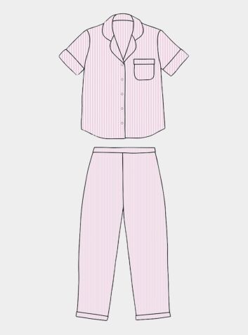 Women's Organic Cotton Pyjama Short Sleeve Trouser Set - Pink & White Stripe