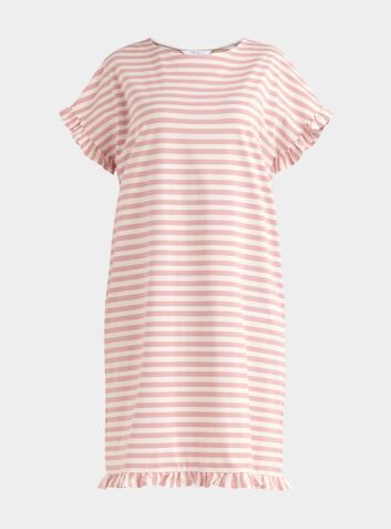 Striped Pyjama Dress - Light Pink and White