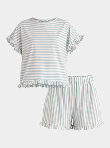 Pyjama Short Set - Light Blue & White Stripe