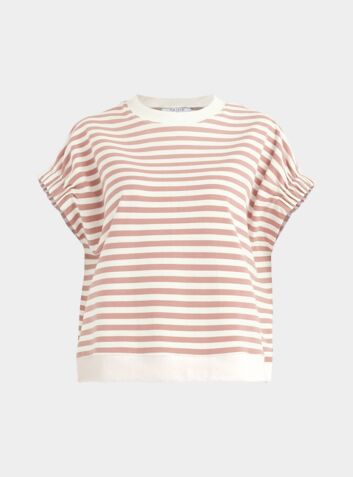 Cotton Short Sleeve Sweatshirt - Light Pink and White