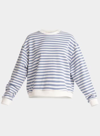 Cotton Sweatshirt - Light Blue and White Stripe