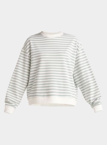 Cotton Sweatshirt - Light Green and White Stripe