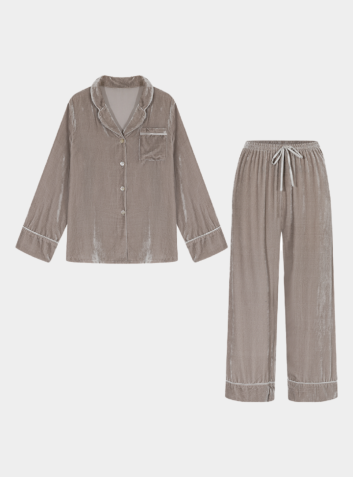 Velvet Silk Pyjama Trouser Set - Cool Grey