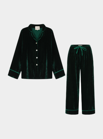 Velvet Silk Pyjama Trouser Set - Forest