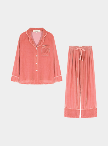 Velvet Silk Pyjama Trouser Set - Old Rose