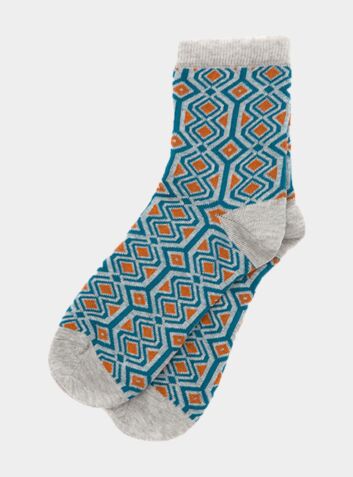 Fes Socks - Tweed Blue / Clementine / Grey