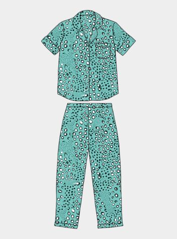 Women's Organic Cotton Pyjama Short Sleeve Trouser Set - Dots on Green