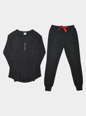 Long Sleeve Top & Trousers Pyjamas Set - Confetti Black
