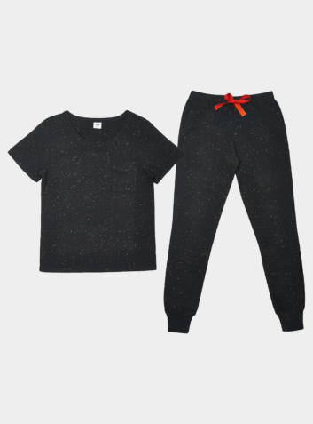 Women's T-shirt & Pyjama Trouser Set - Confetti Black