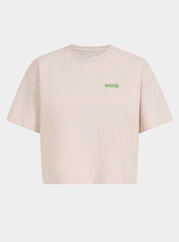 Cropped Embroidered Tee - Soft Beige