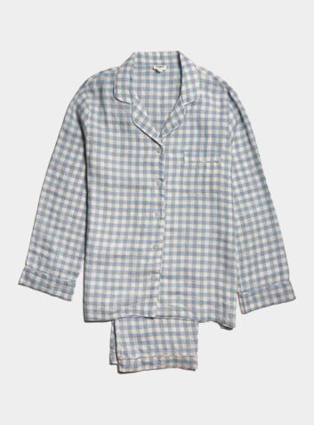 Women's Warm Blue Gingham Linen Pyjama Trouser - Set/Separate