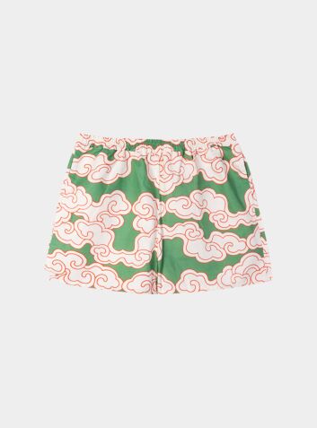 Women's Cotton Linen Blend Pyjama Shorts - Green Clouds