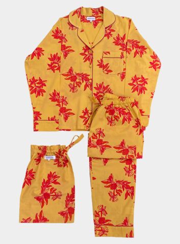 Woman Organic Cotton Pyjama Trouser Set - Cartagena - Yellow/Pink