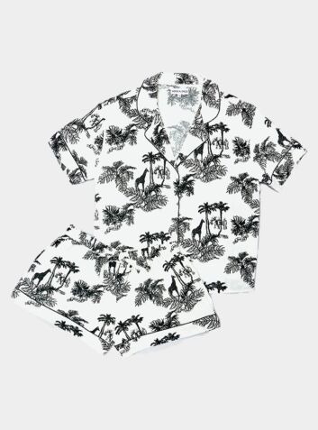 Woman Organic Cotton Short Pyjama Set in Paloma Print - Cream/Black