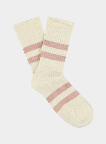Women's Melange Stripe Socks - Ecru / Pink