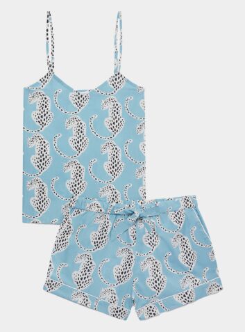 Women's Cotton Cami Short Set - Blue Leopards