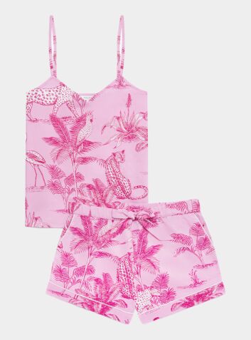 Women's Cotton Cami Short Set - Pink Botanical Jungle