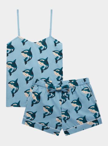Women's Cotton Cami Short Set - Whales on Blue