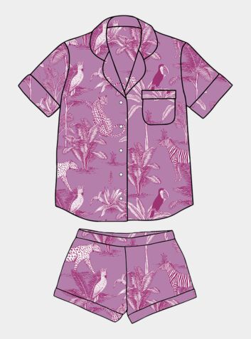 Women's Organic Cotton Pyjama Short Set - Pink Botanical Jungle (COMING SOON - MARCH 2023)