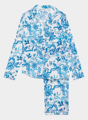 Women's Cotton Pyjama Trouser Set - Birds in Blue